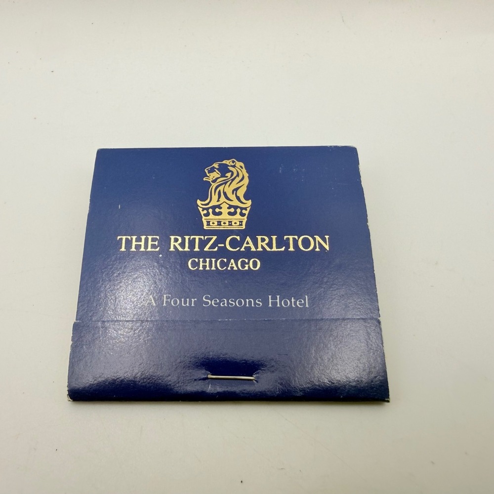 Vintage Ritz-Carlton Chicago Four Seasons Hotel Matchbook Navy Gold Lion Logo